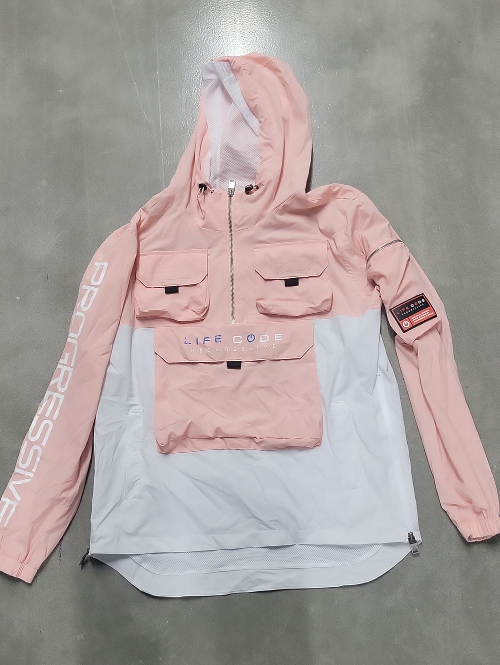 LIFE CODE. Pink & White Pullover Anorak Hoodie